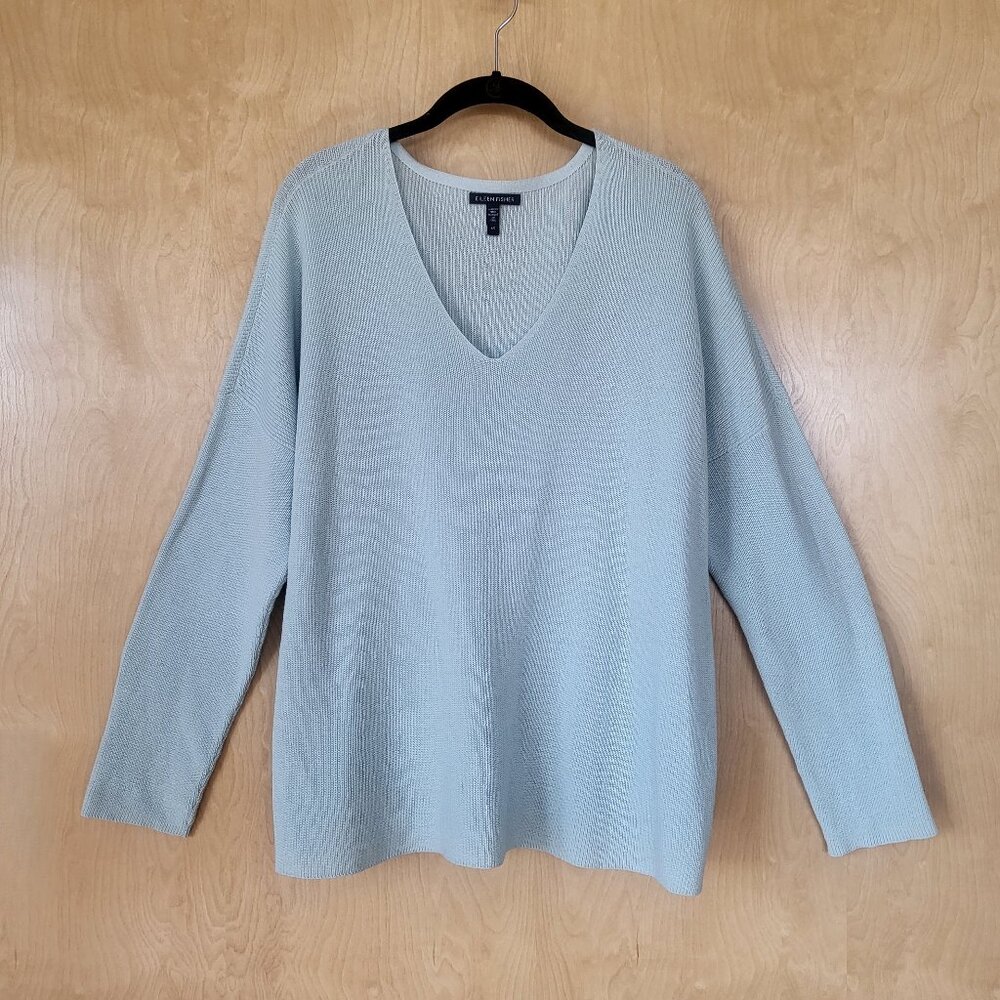 Eileen Fisher Oversized V-Neck Pullover Sweater Blue Size Large